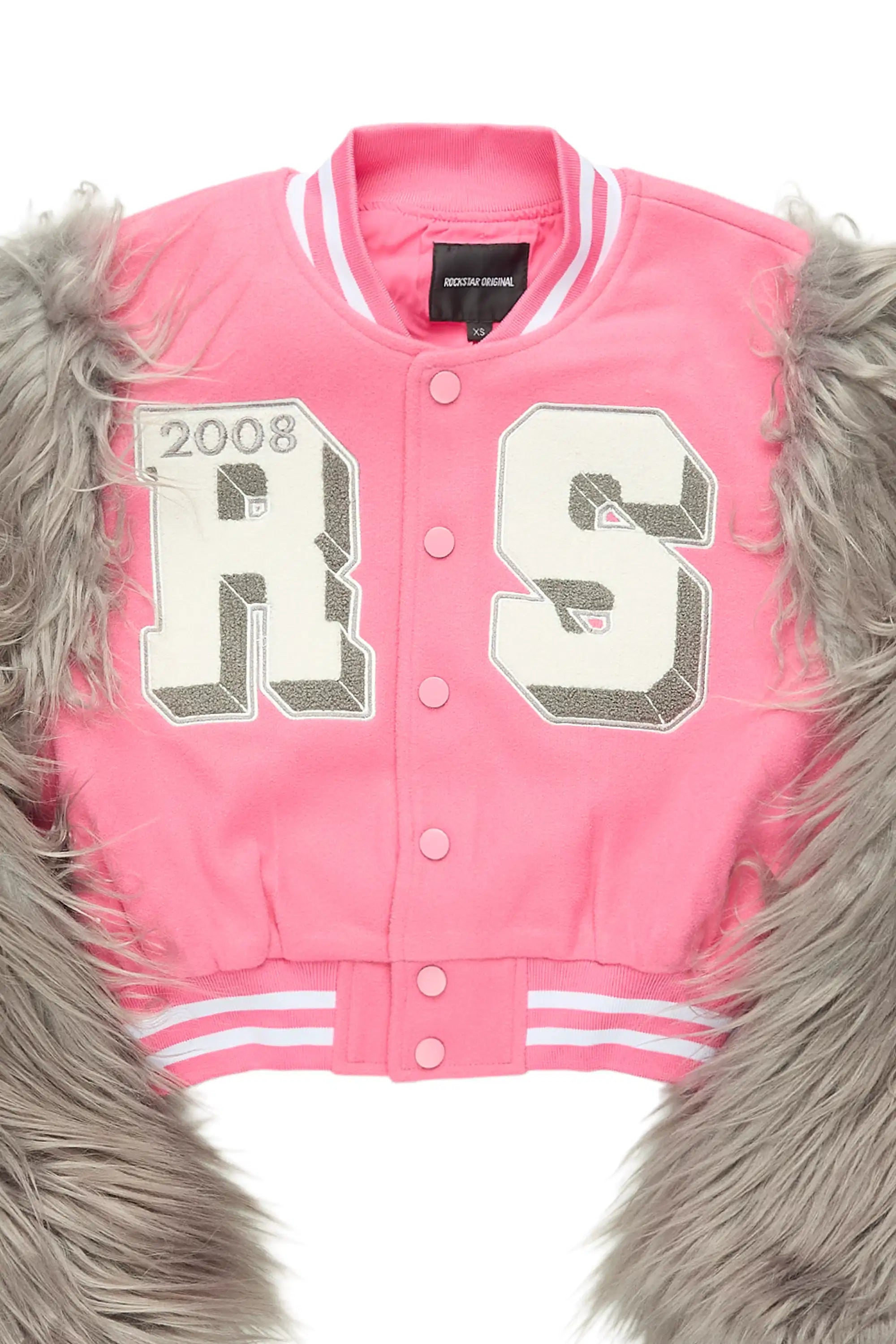 Jameicia Pink/Grey Fur Sleeve Varsity Jacket