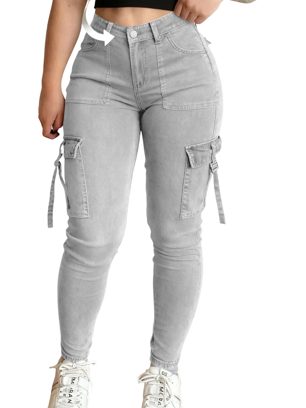 Women's solid color multi-pocket denim cargo pants