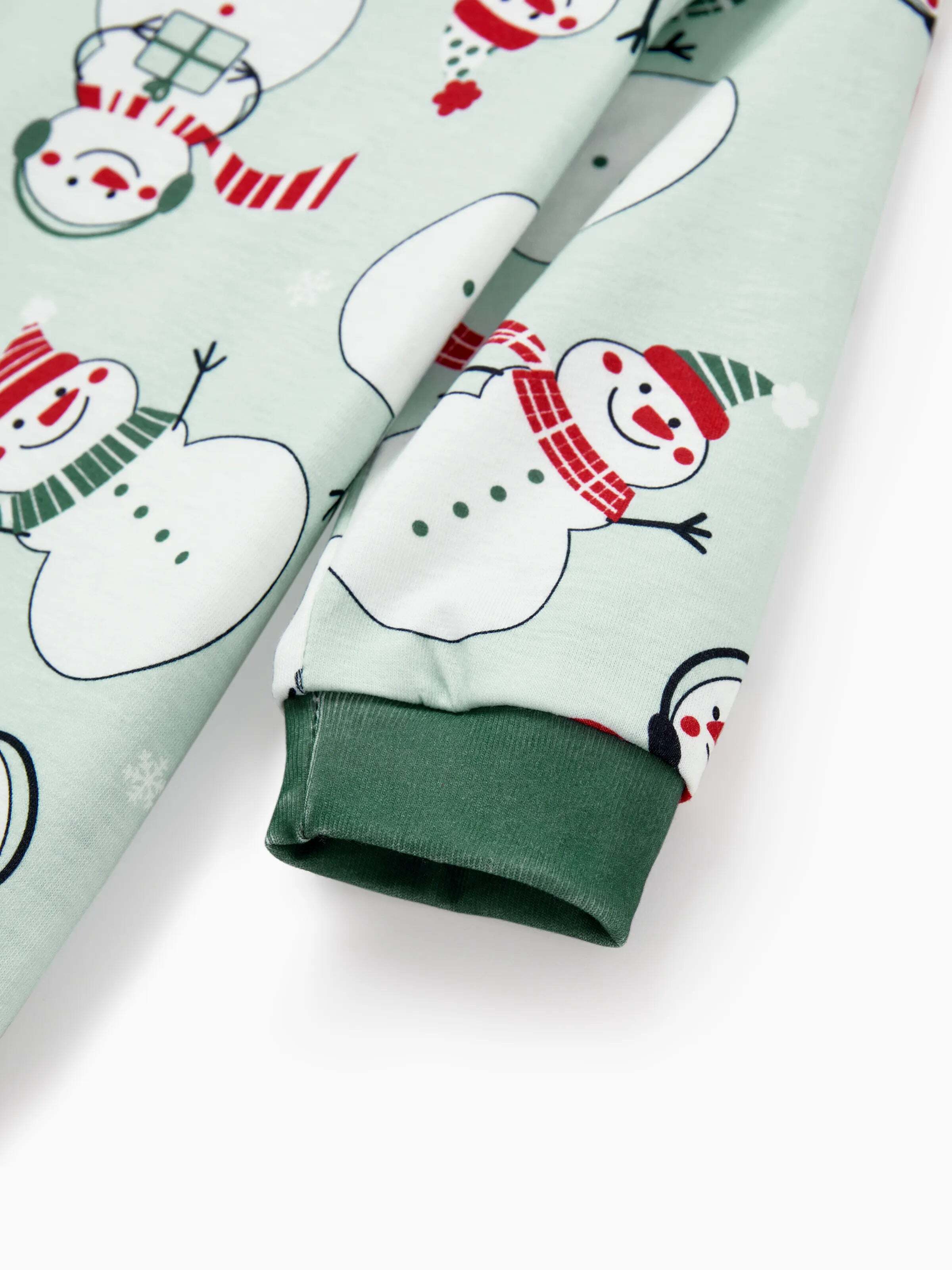 Christmas Matching Family Pajamas Set Christmas Snowman Print PJS with Christmas Socks Mint Green