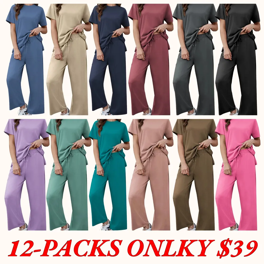 New Women's Two-Piece Set — Soft, Short-Sleeve Casual Outfit with Wide-Leg Pants