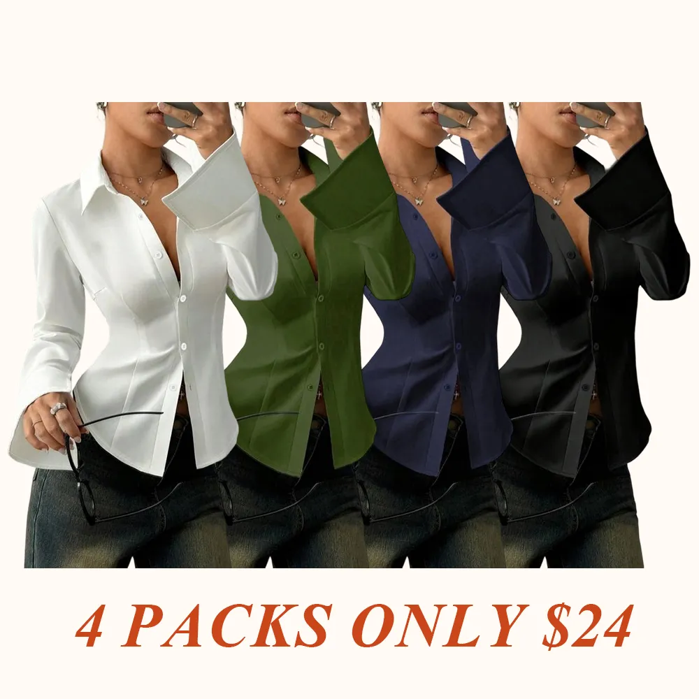 Women's slim-fit button-down long-sleeved casual shirt