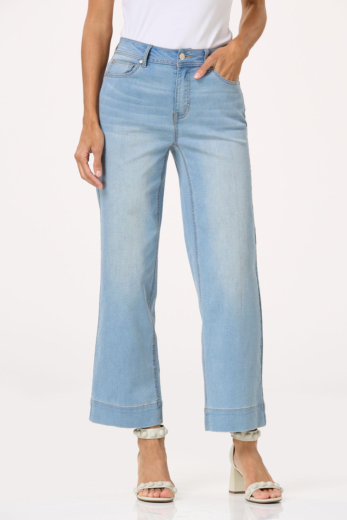 Faded Blue Wide Leg Ankle Jeans