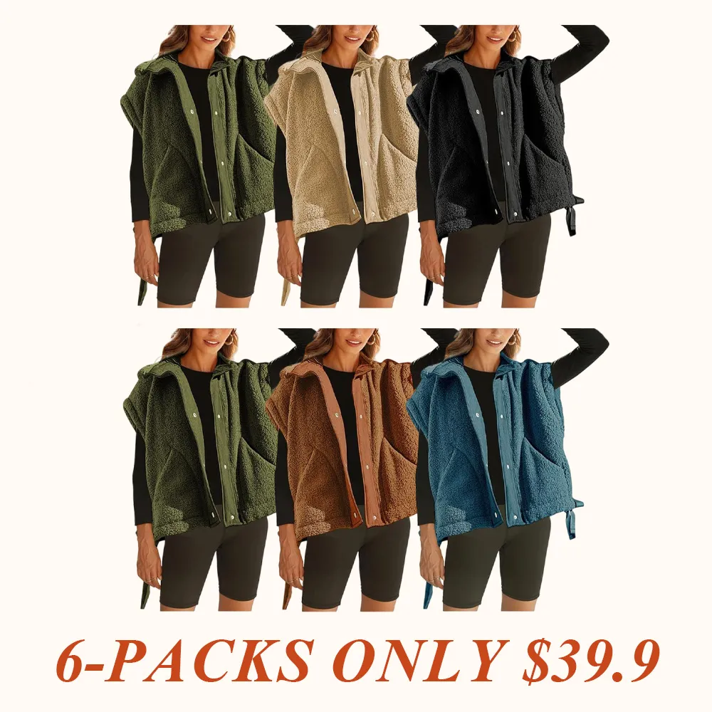Women's Warm Fleece Vest Casual Sleeveless Button Down Sherpa Jacket