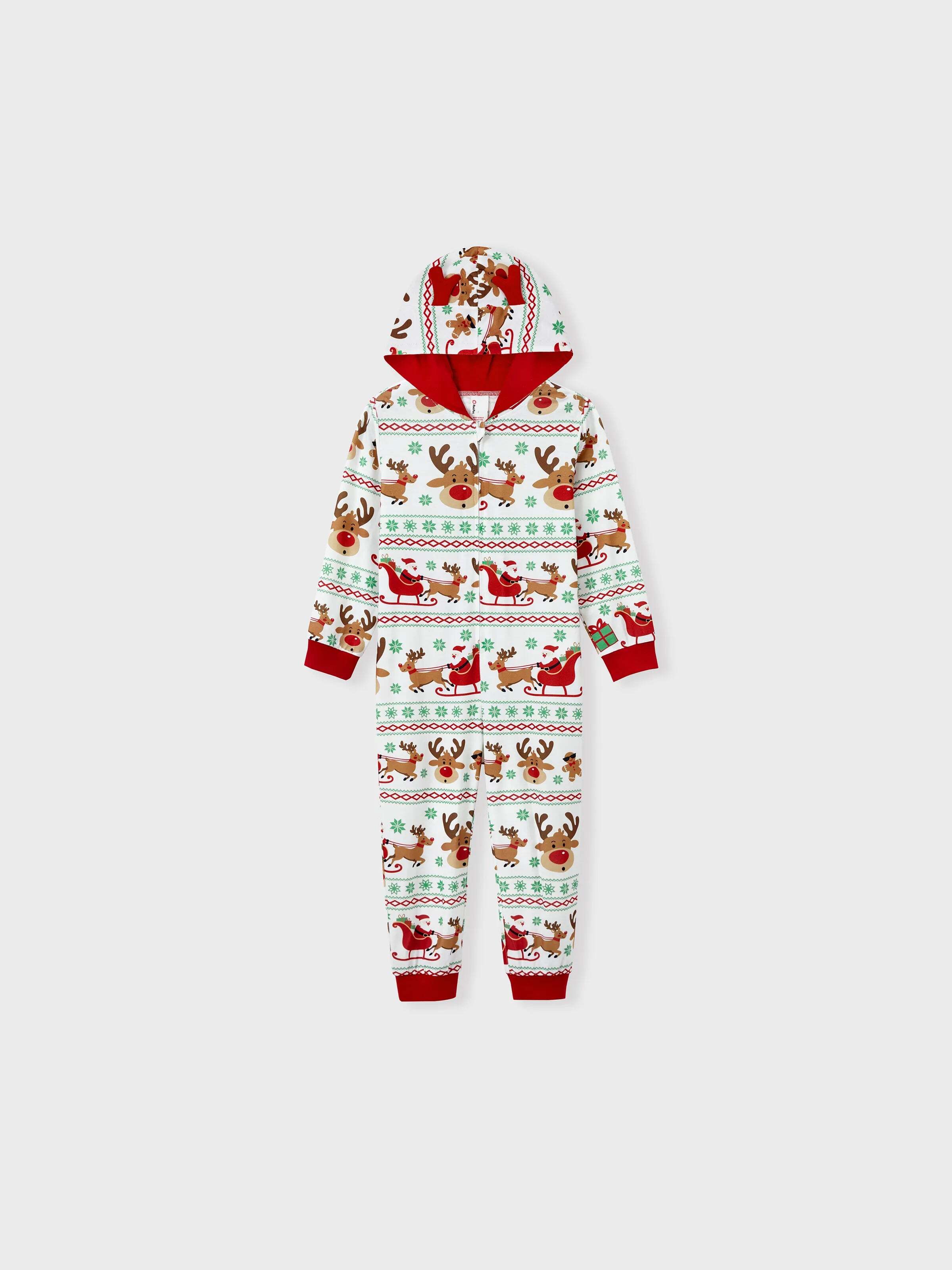 Christmas Onesies Matching Family Pajamas Set Reindeer Print Long-sleeve PJS with Christmas Socks Red