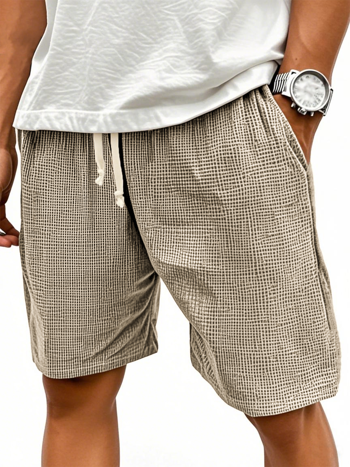 Men's Comfortable Waffle Texture Lace-up Stylish Casual Loose Shorts