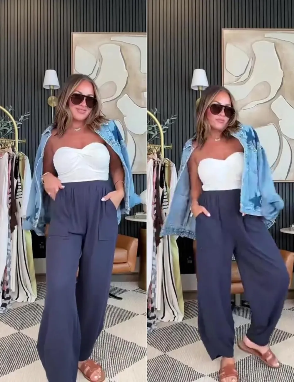 Women's Wide Leg Harem Pants Casual Palazzo Pants with Pockets High Waist Relaxed Fit