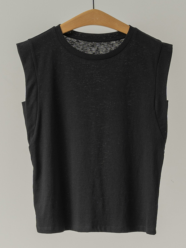 See-Through Solid Color Loose Sleeveless Round-Neck Vest Top
