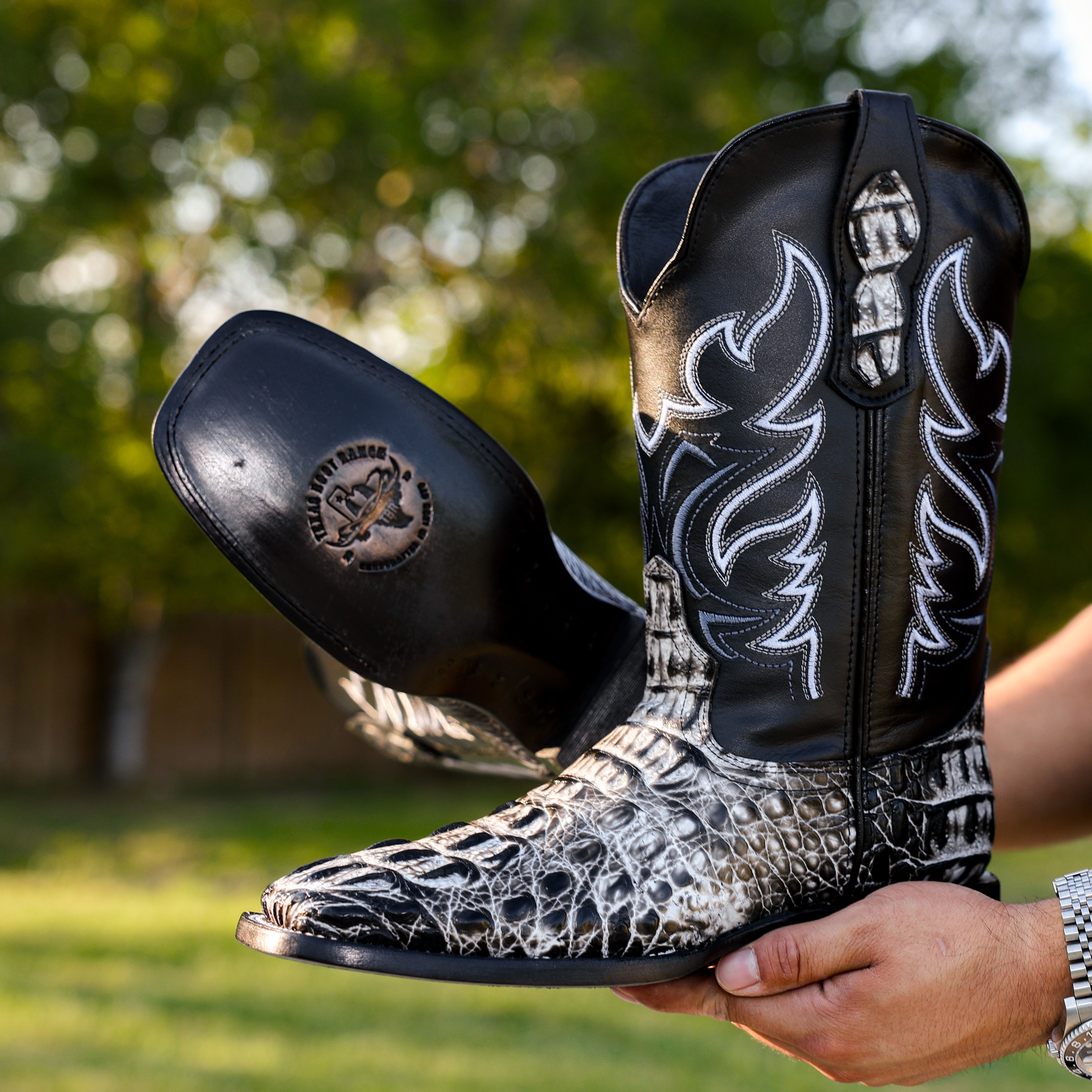 Eclipse Caiman Neck Leather Boots - Square Toe