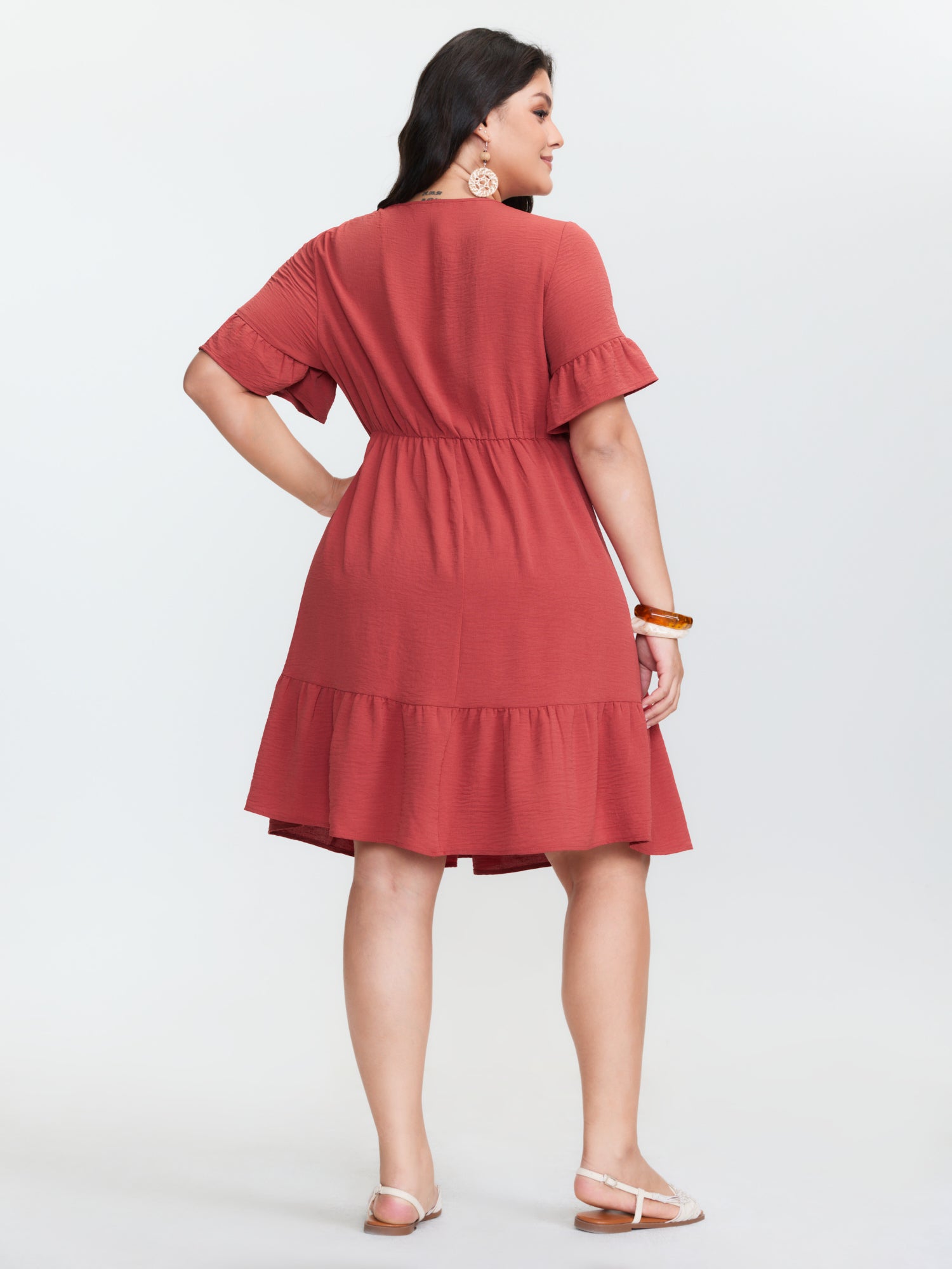 Floral Embroidery V-Neck Tiered Mini Dress