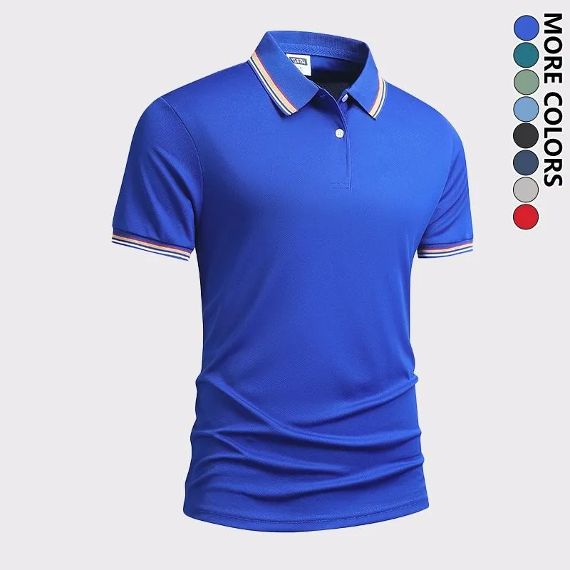 Men's Quick Dry Color Block Striped Polo Shirt, Classic Button-Down Collar Top