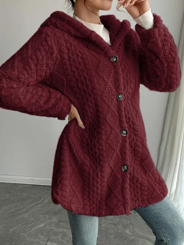 Women's Solid Color Fuzzy Hooded Jacket
