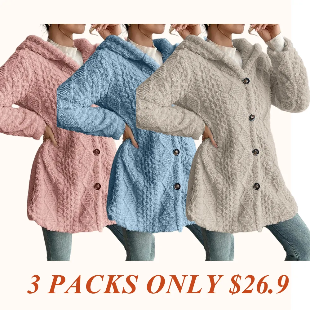 Women's Solid Color Fuzzy Hooded Jacket