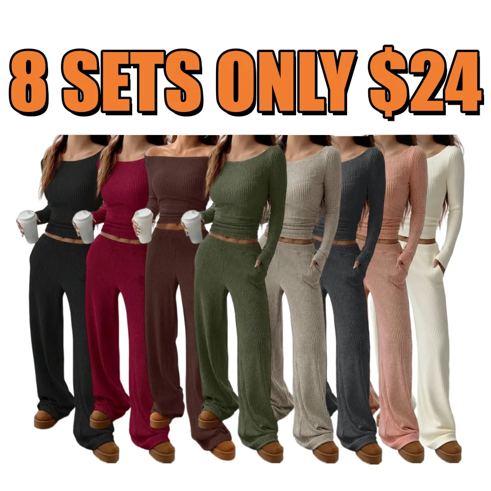 Women's Casual Striped Long Sleeve Top & Loose Pocket Pants Set