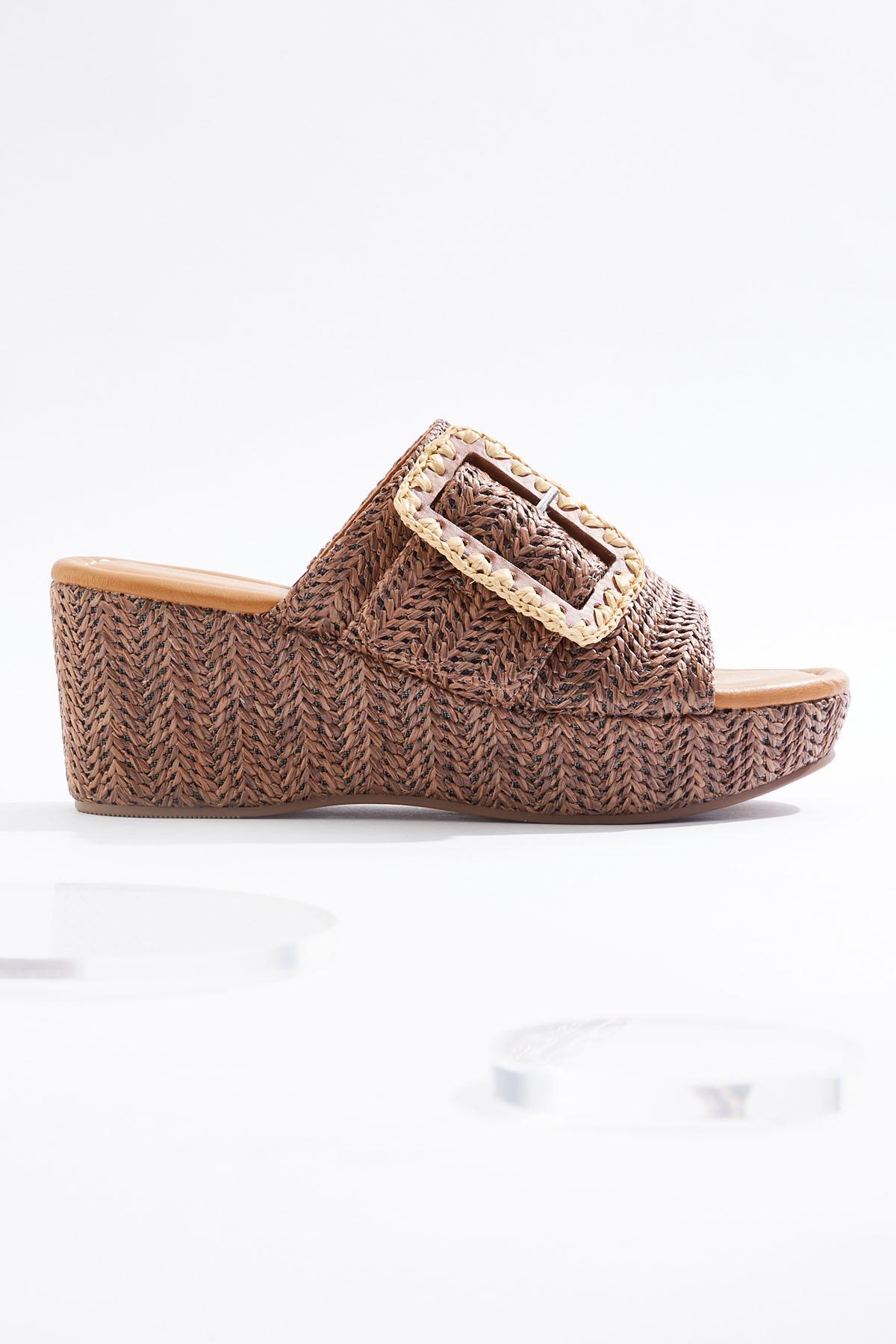 Raffia Buckle Platform Wedges