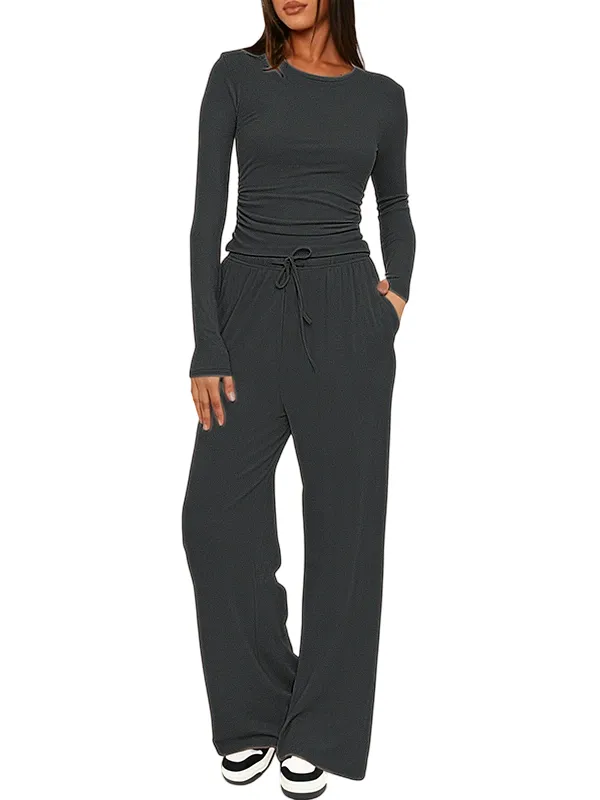 Women's Solid Ruched Drawstring Loungewear Set