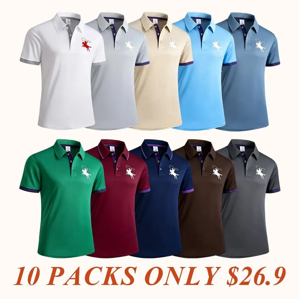 Men's Summer Short Sleeve Polo Shirts with Stylish Contrasting Striped Neckline for Casual Wear Masculine Top