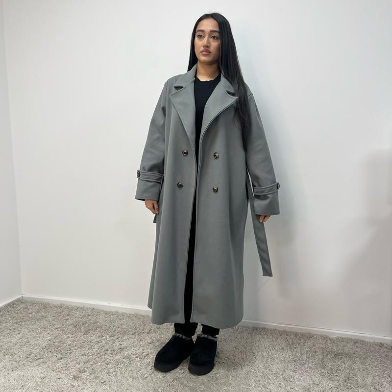 Womens Trench Belted Buttoned Coat