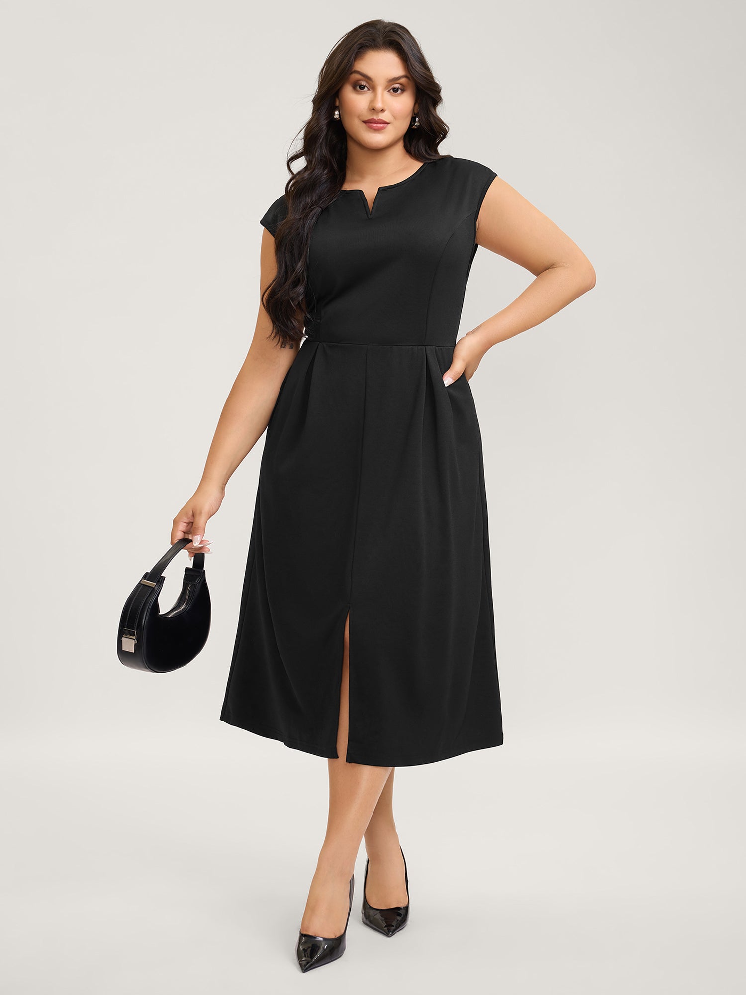 Stretchy Waist Pleated Midi Dress