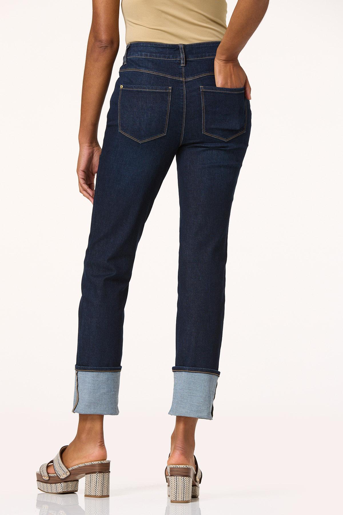 Button Fly Cuffed Hem Jeans