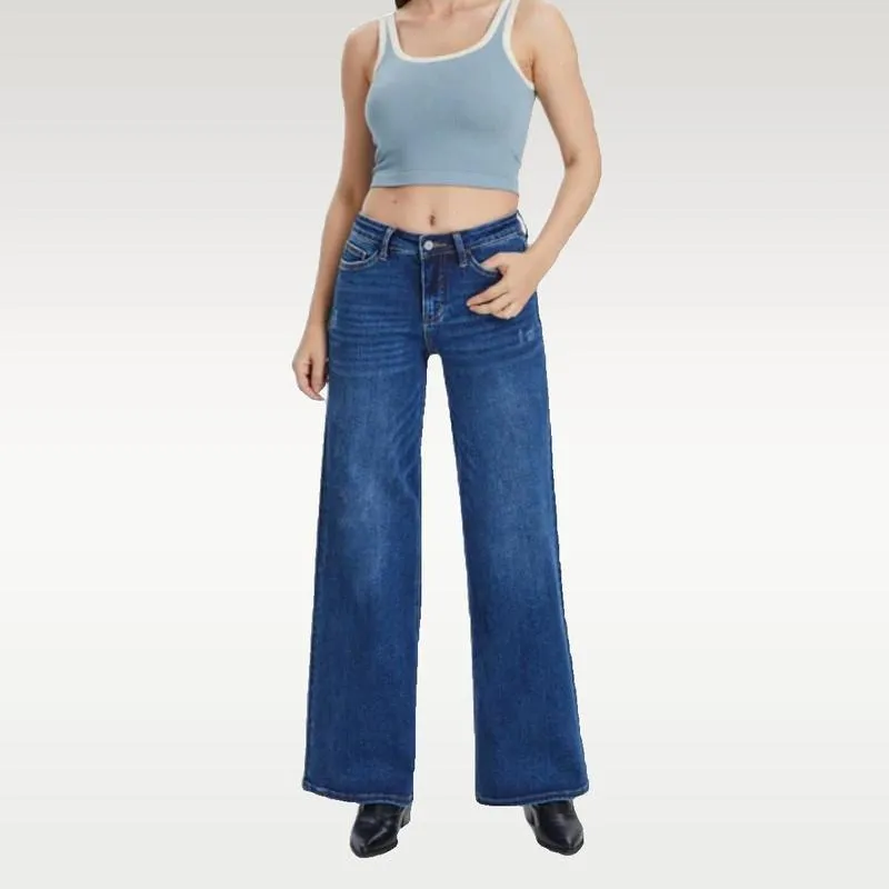Mid-to-low waist loose stretch wide-leg jeans