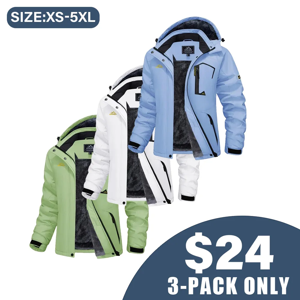 Women's Waterproof Ski Jacket Hooded Fleece Lined Warm Winter Jacket