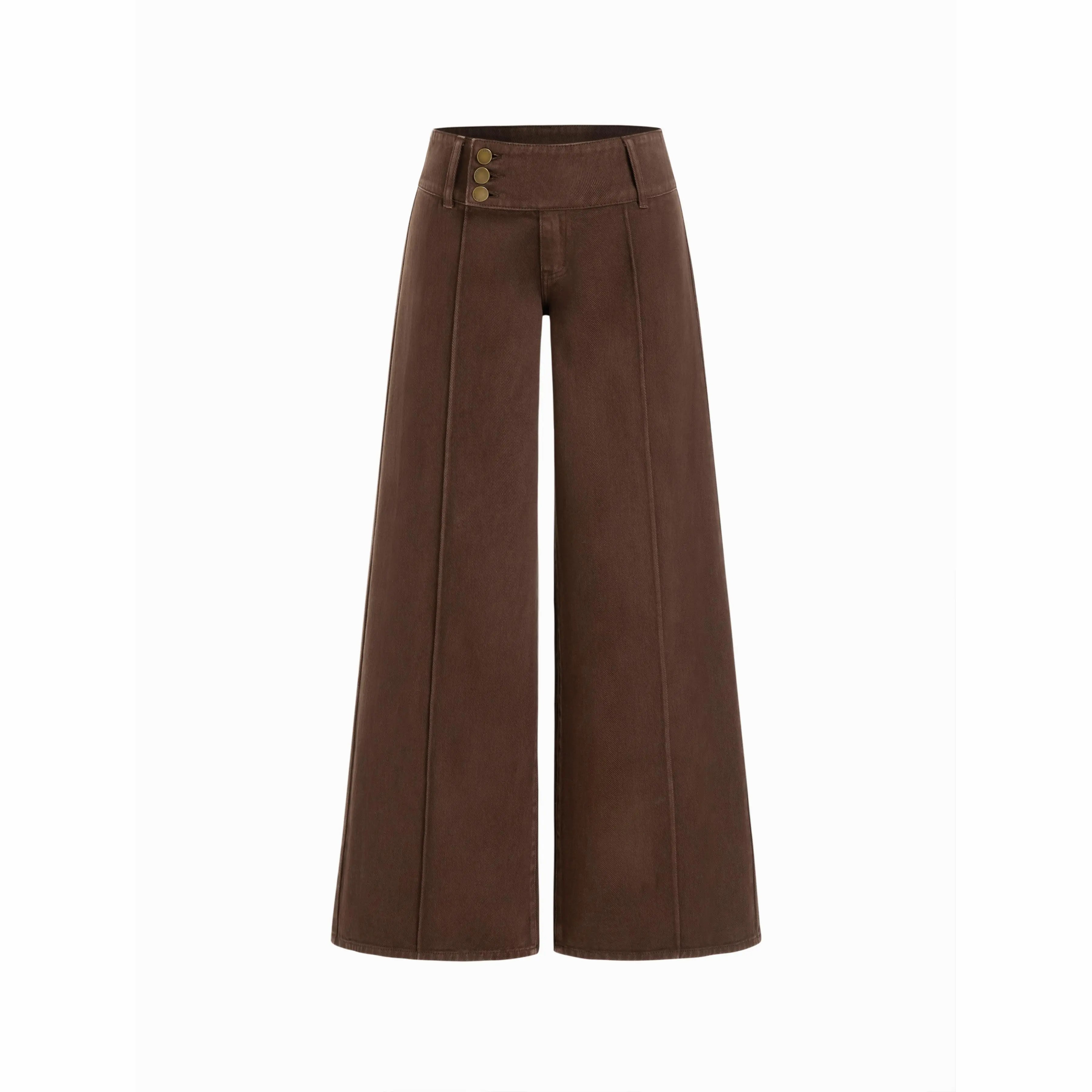 Women's Y2K Low Rise Wide Leg Jeans – 100% Cotton Triple Button Denim Trousers