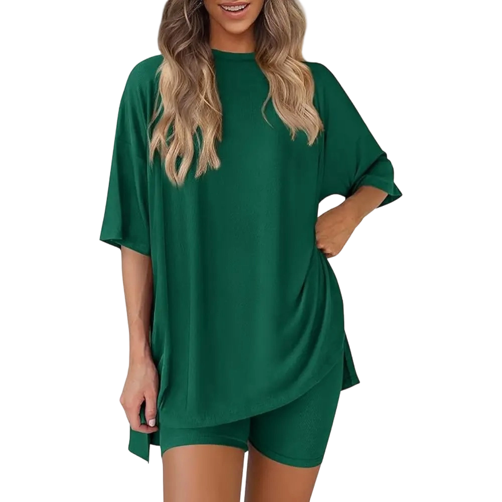 🔥Easter Sale!Women's Two Piece Lounge Set Summer Casual Oversized Shirts Biker Shorts