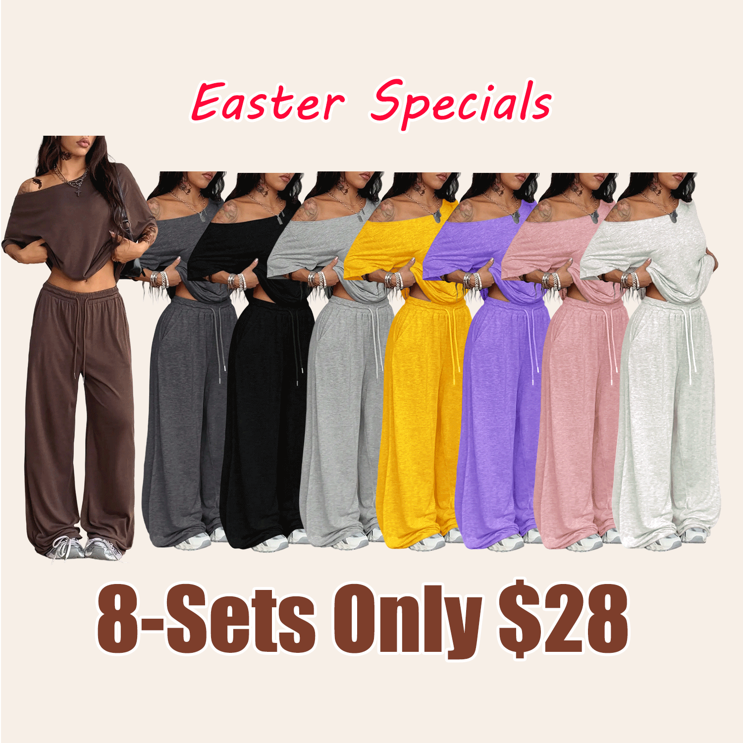 Women's Minimalist Basic Daily Wear Going Out Sport Comfortable Off Shoulder T-Shirt And Wide Leg Pants Two Pieces Outfits