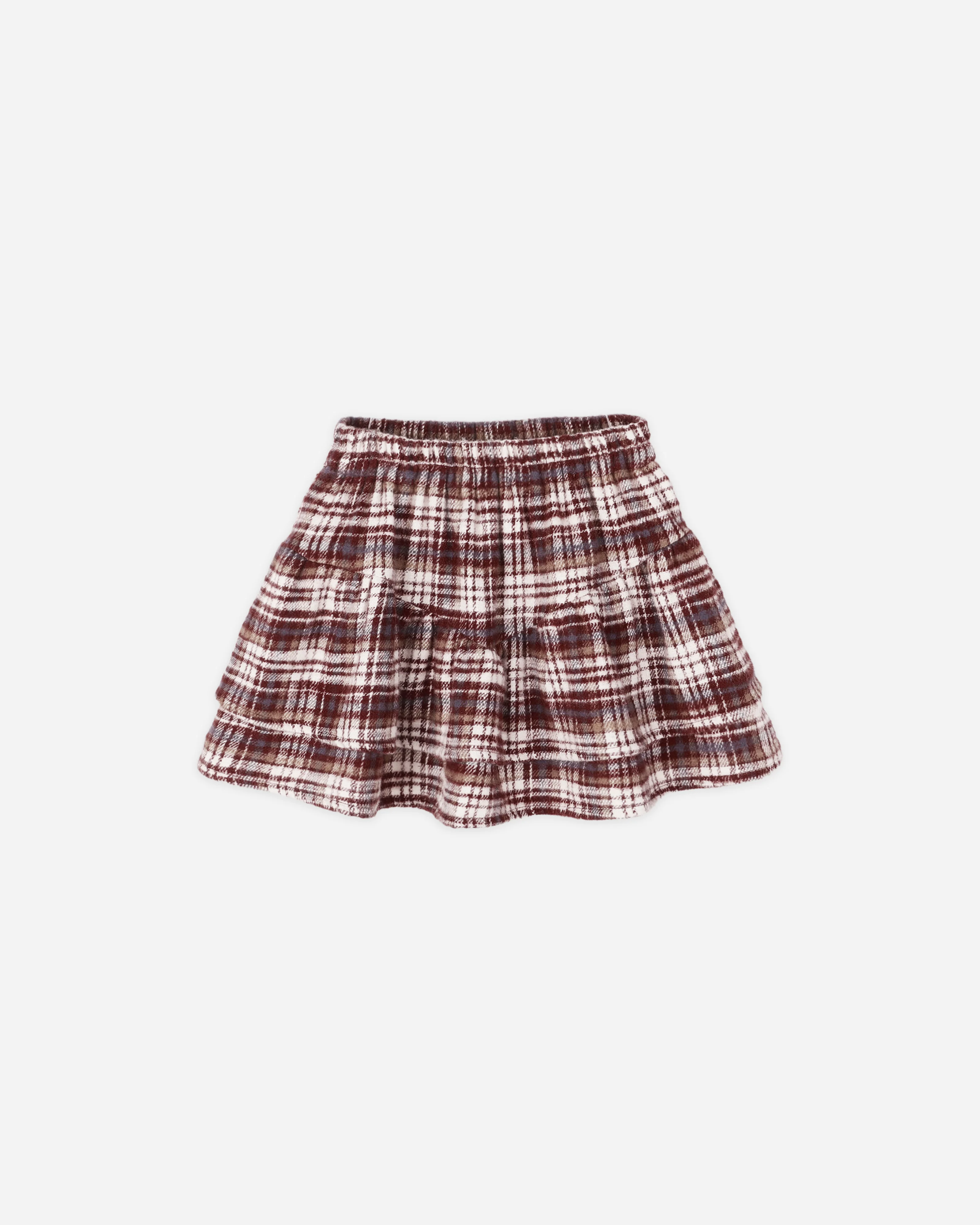 Tiered Mini Skirt || Burgundy Plaid
