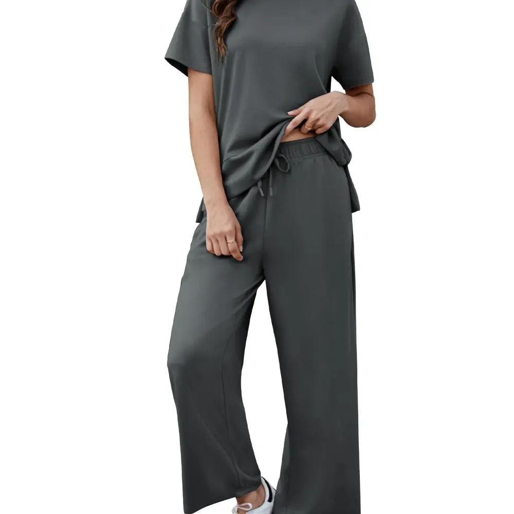 New Women's Two-Piece Set — Soft, Short-Sleeve Casual Outfit with Wide-Leg Pants