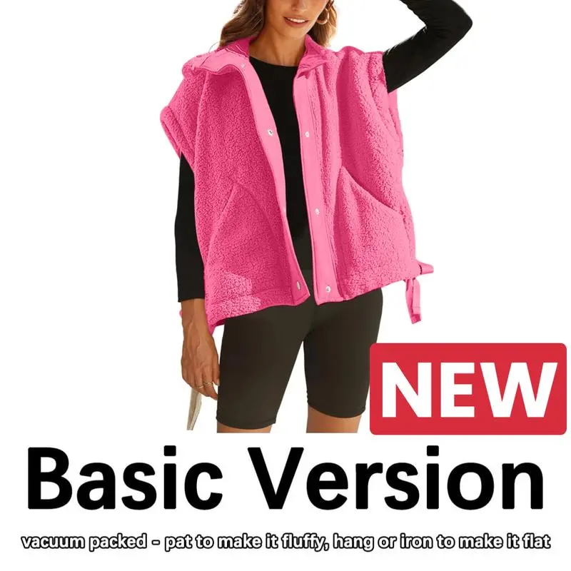 Women's Warm Fleece Vest Casual Sleeveless Button Down Sherpa Jacket