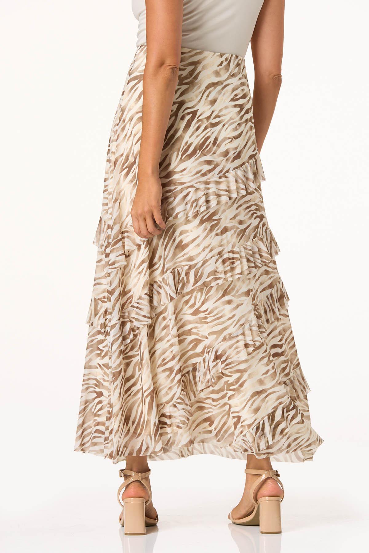Zebra Stripe Ruffle Mesh Maxi Skirt