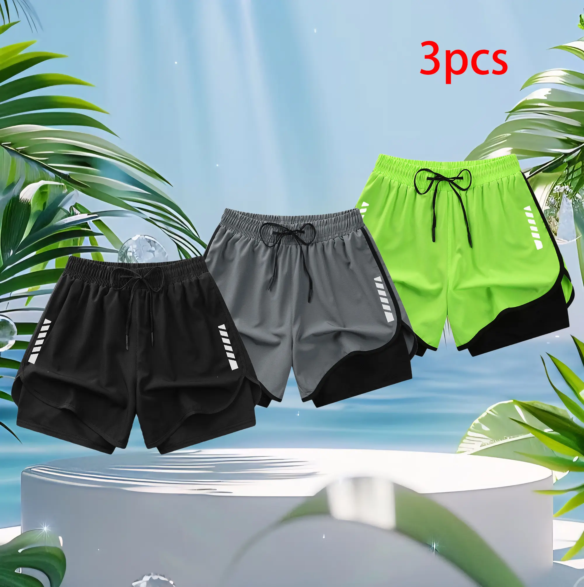 Women’s 3-Pack Summer Lightweight Quick-Dry Double-Layer Athletic Shorts