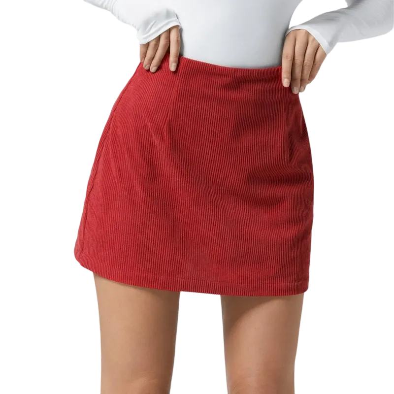 High Waisted Invisible Zipper A-line Corduroy Casual Skirt