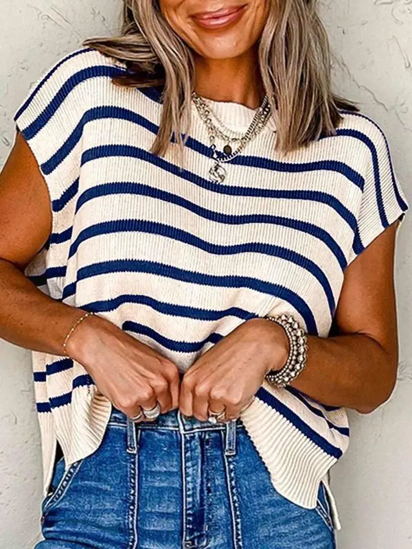 Women's Striped Print Crew Neck Sweater Pullover(Just $3 Each!)