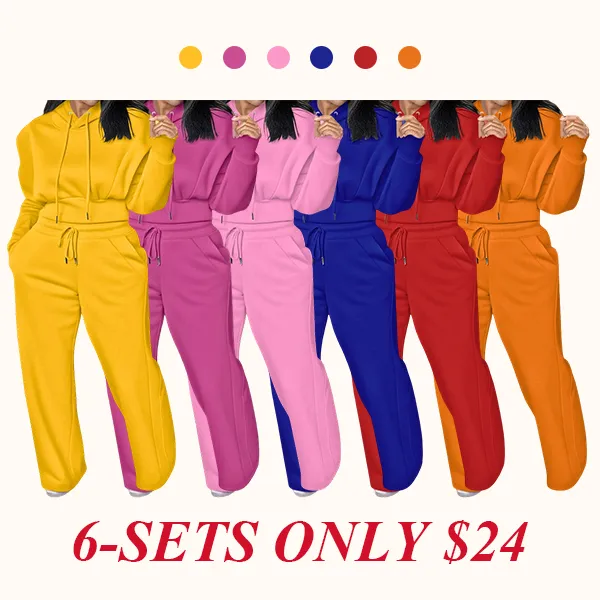 Hooded Long Sleeve Sweatshirt and Casual Wide Leg Sweatpants Set