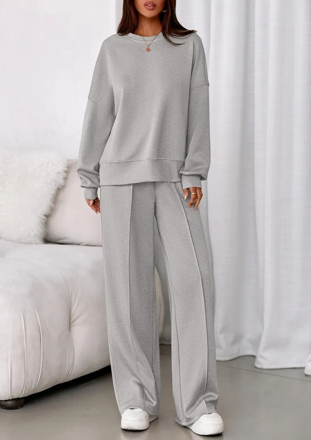 2 Piece Sets For Women Fall Trendy Long Sleeve Sweatshirt Wide Leg Pants Loungewear Set