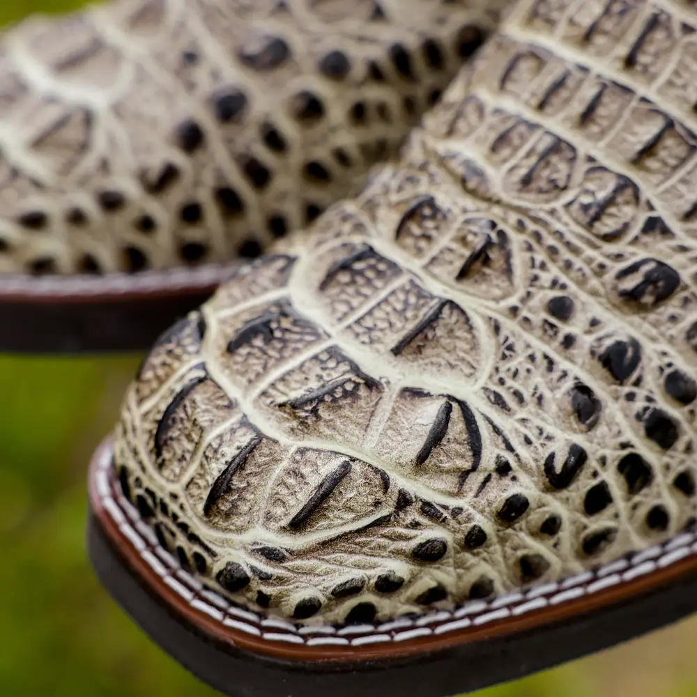 Desert Caiman Neck Leather Boots With Lightweight Soles - Square Toe