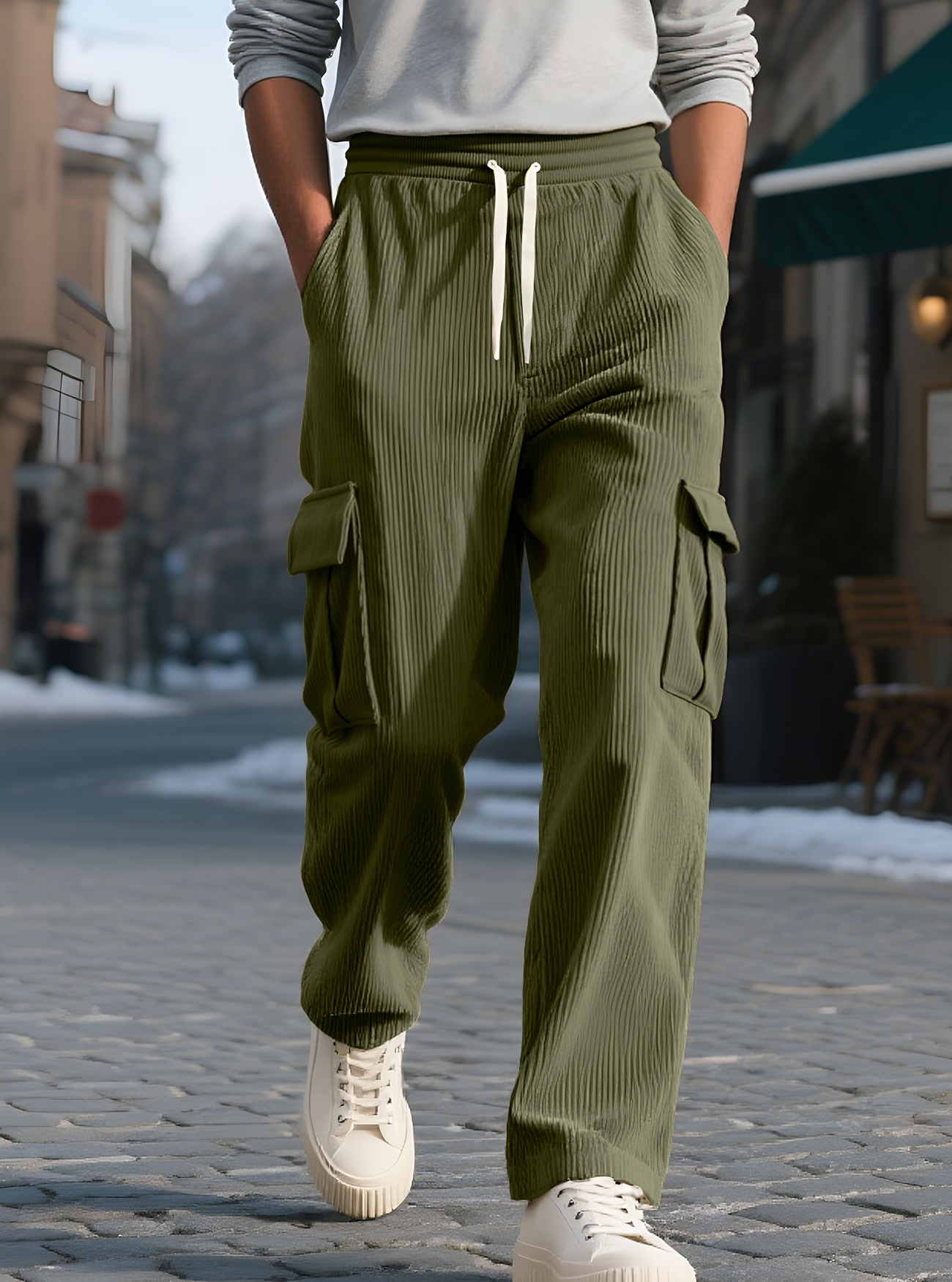 Multi-pocket corduroy men's casual pants