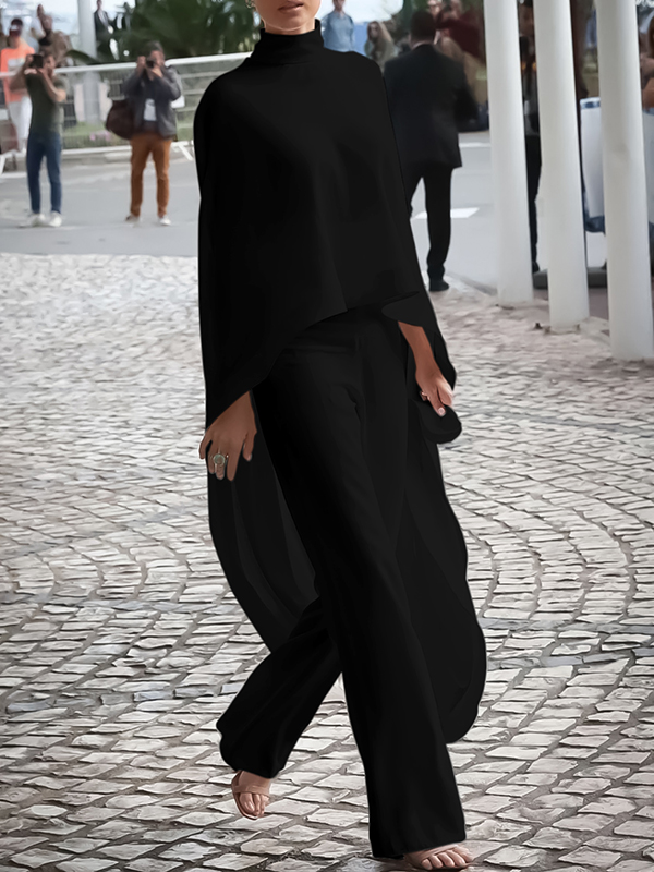 High-low Loose Solid Color High-neck Pants Set Two Pieces Set