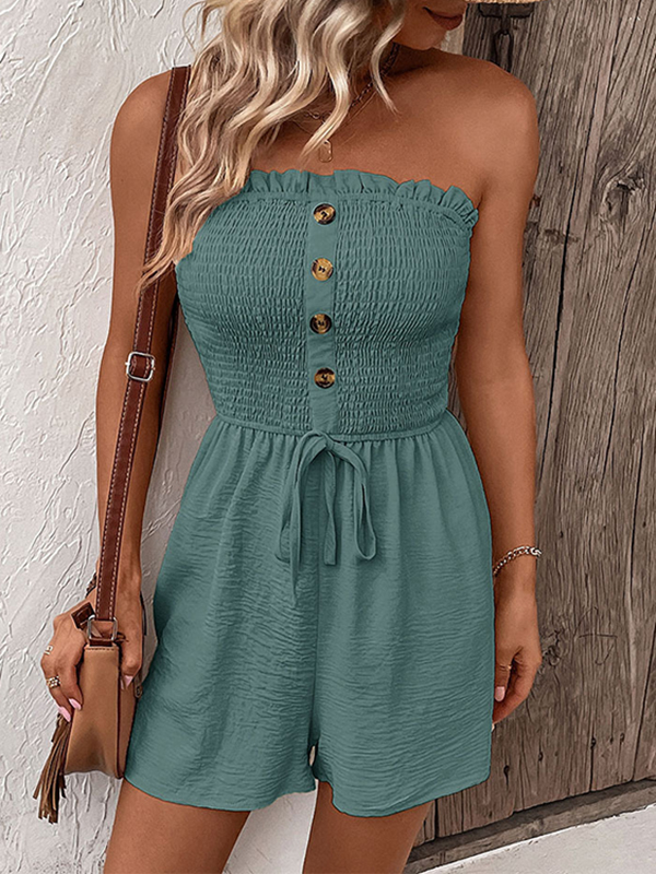 Buttoned Drawstring Elasticity Pockets Split-Joint Loose Plus Size Tube Rompers