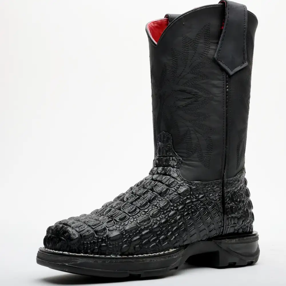 Black Caiman Hornback Leather Boots With 3D Lightweight Sole - Composite Toe