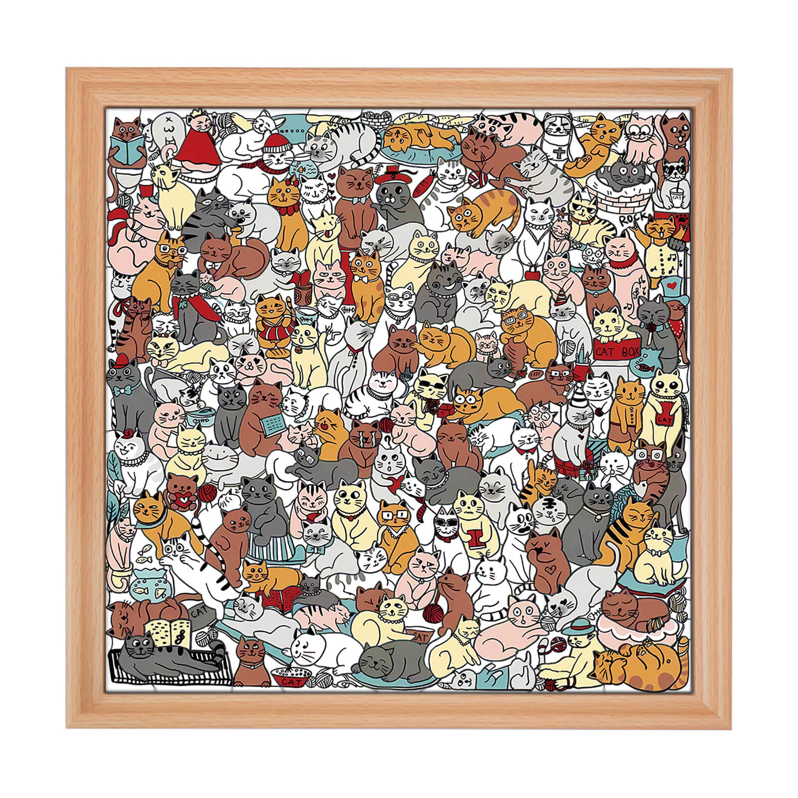 175 Pcs Morandi-Colored Cute Cat Shaped Square Wooden Jigsaw Puzzle