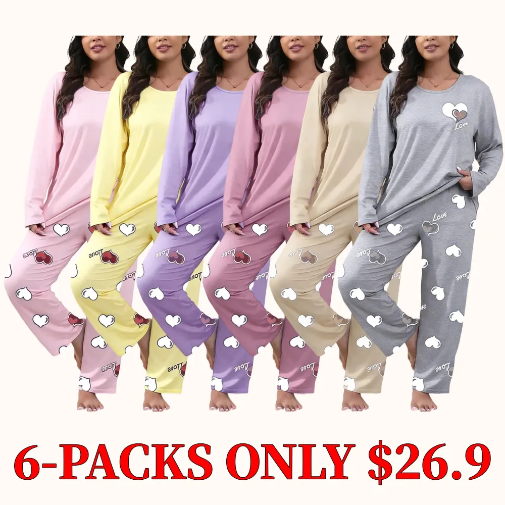 Plus-size comfortable two-piece set, decorated with heart-shaped letter print