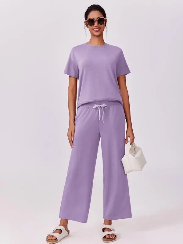 2 Piece Tracksuit For Womens Wear Soft Short Sleeve