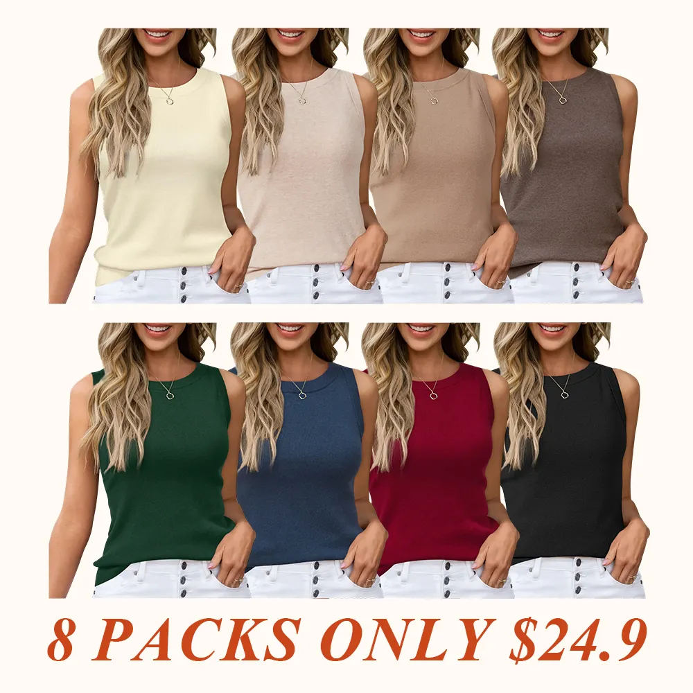 Womens Tank Tops Spring Summer Sleeveless Crew Neck Soft Sweater