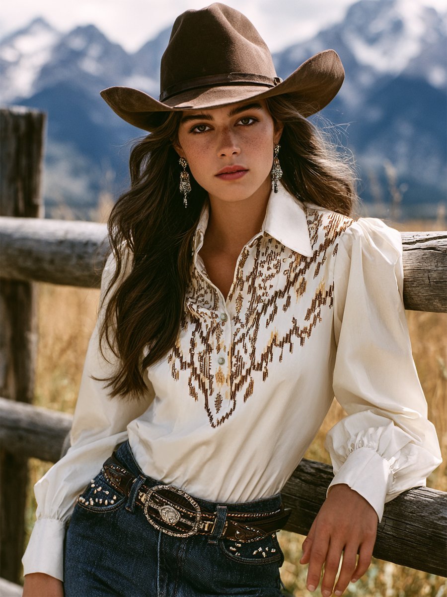 Women's Vintage Casual Western Long Sleeve Shirt