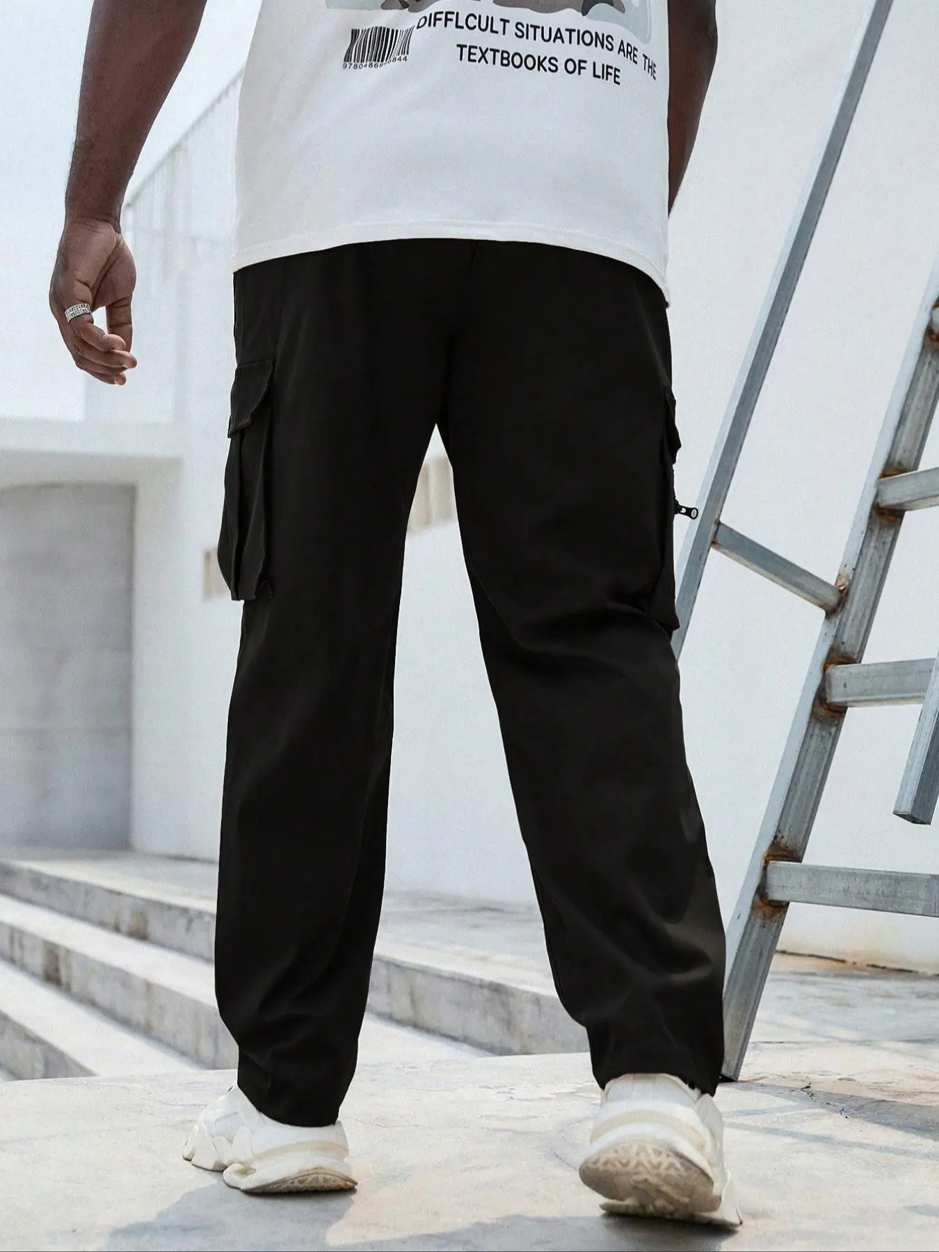 Men's Plus-Size Solid-Color Drawstring Cargo Pants