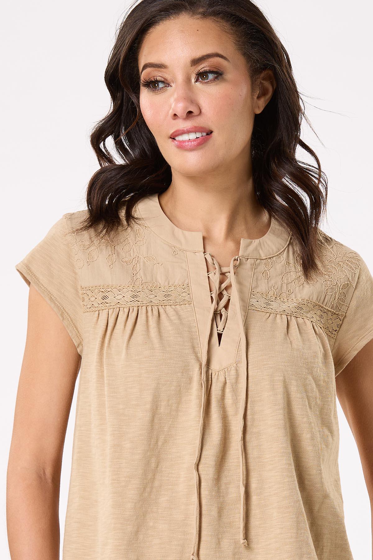 Embroidered Lace Up Top