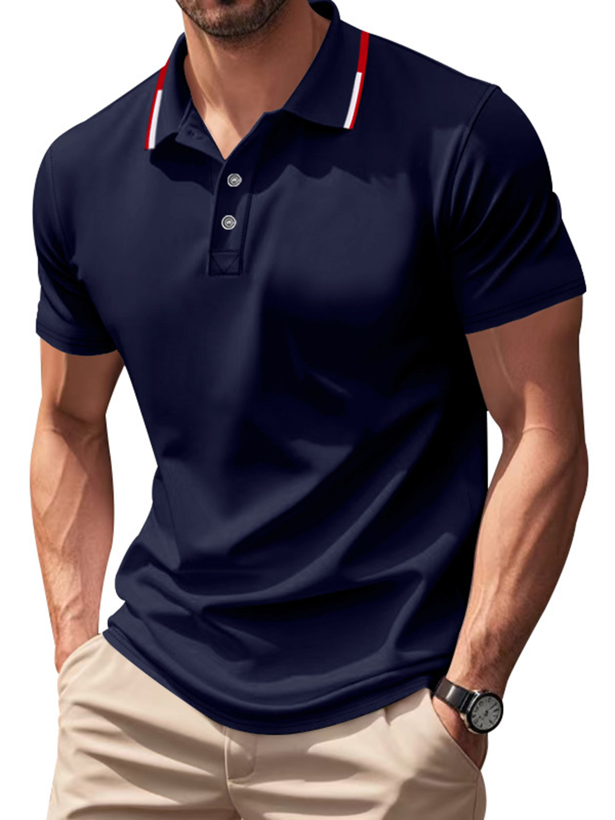 Men's Casual Contrast Color Design Quick-drying Short-sleeved Polo Shirt